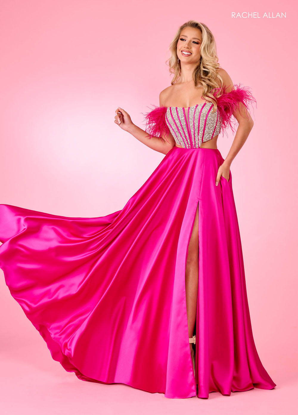 Rachel Allan 70519 prom dress images. Rachel Allan 70519 is available in these colors: Fuchsia, Lime, Periwinkle.