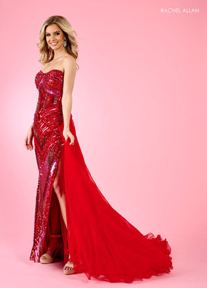 Rachel Allan 70520 prom dress images.  Rachel Allan 70520 is available in these colors: Emerald, Red Fuchsia, White Silver.