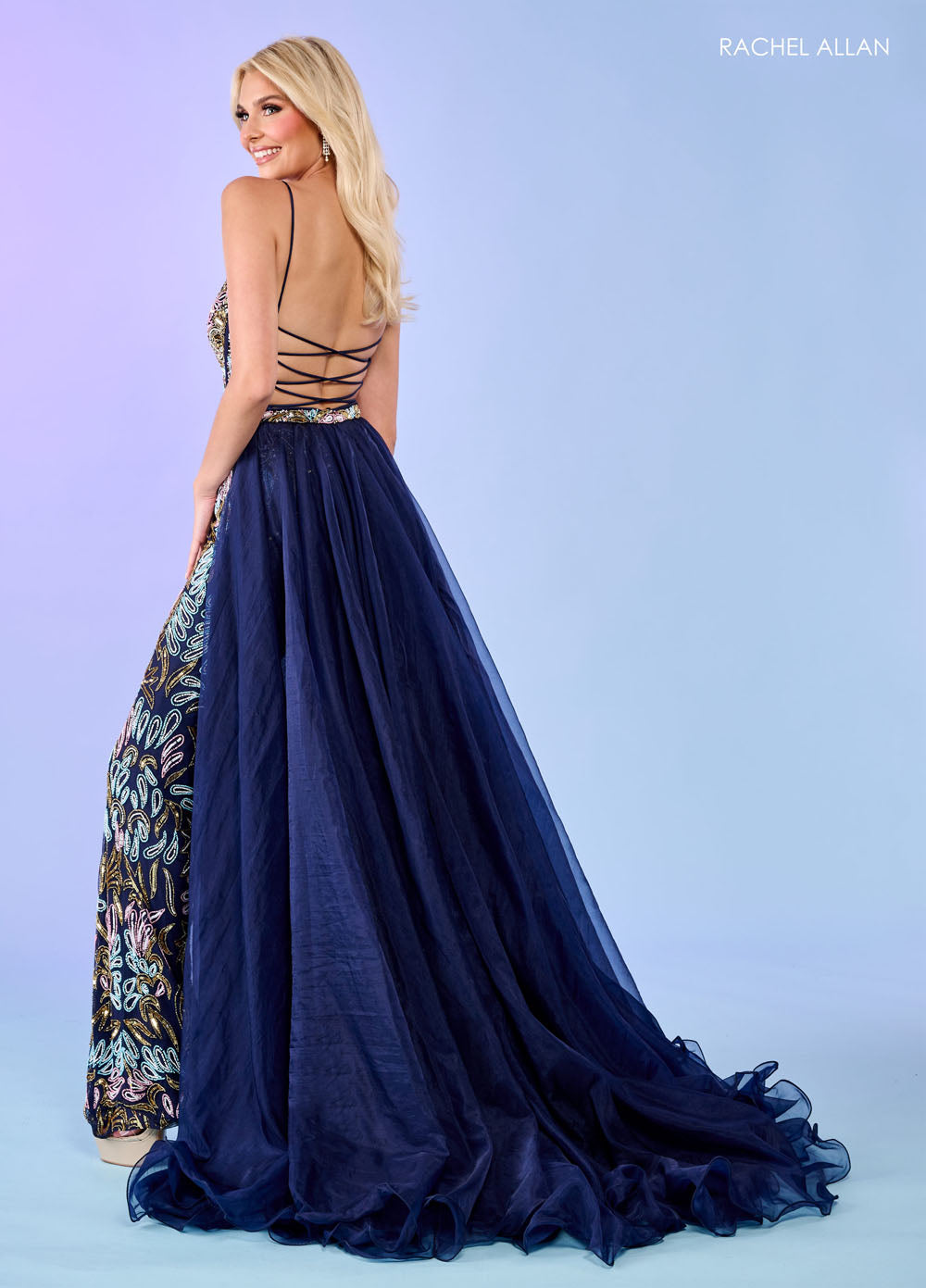Rachel Allan 70528 prom dress images. Rachel Allan 70528 is available in these colors: Black, Navy, White Blue Pink.