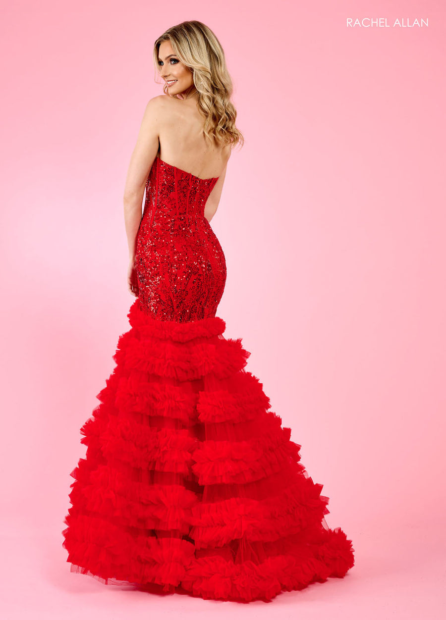Rachel Allan 70543 prom dress images.  Rachel Allan 70543 is available in these colors: Black, Light Blue, Red.