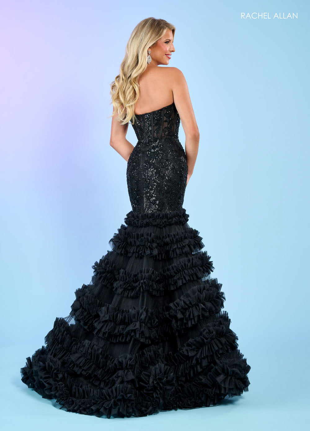 Rachel Allan 70543 prom dress images. Rachel Allan 70543 is available in these colors: Black, Light Blue, Red.