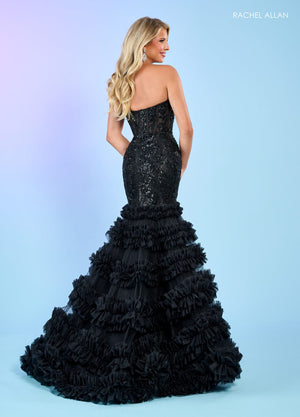 Rachel Allan 70543 prom dress images.  Rachel Allan 70543 is available in these colors: Black, Light Blue, Red.