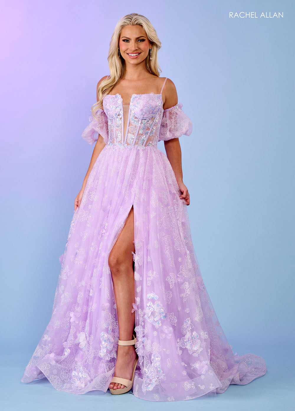 Rachel Allan 70557 prom dress images. Rachel Allan 70557 is available in these colors: Light Blue, Lilac, Mint.