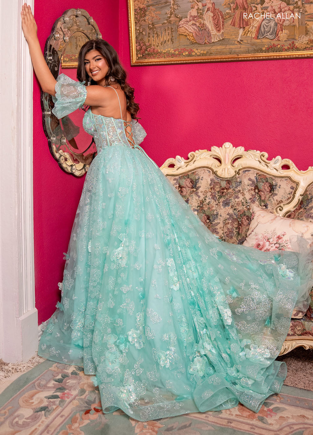 Rachel Allan 70557 prom dress images. Rachel Allan 70557 is available in these colors: Light Blue, Lilac, Mint.