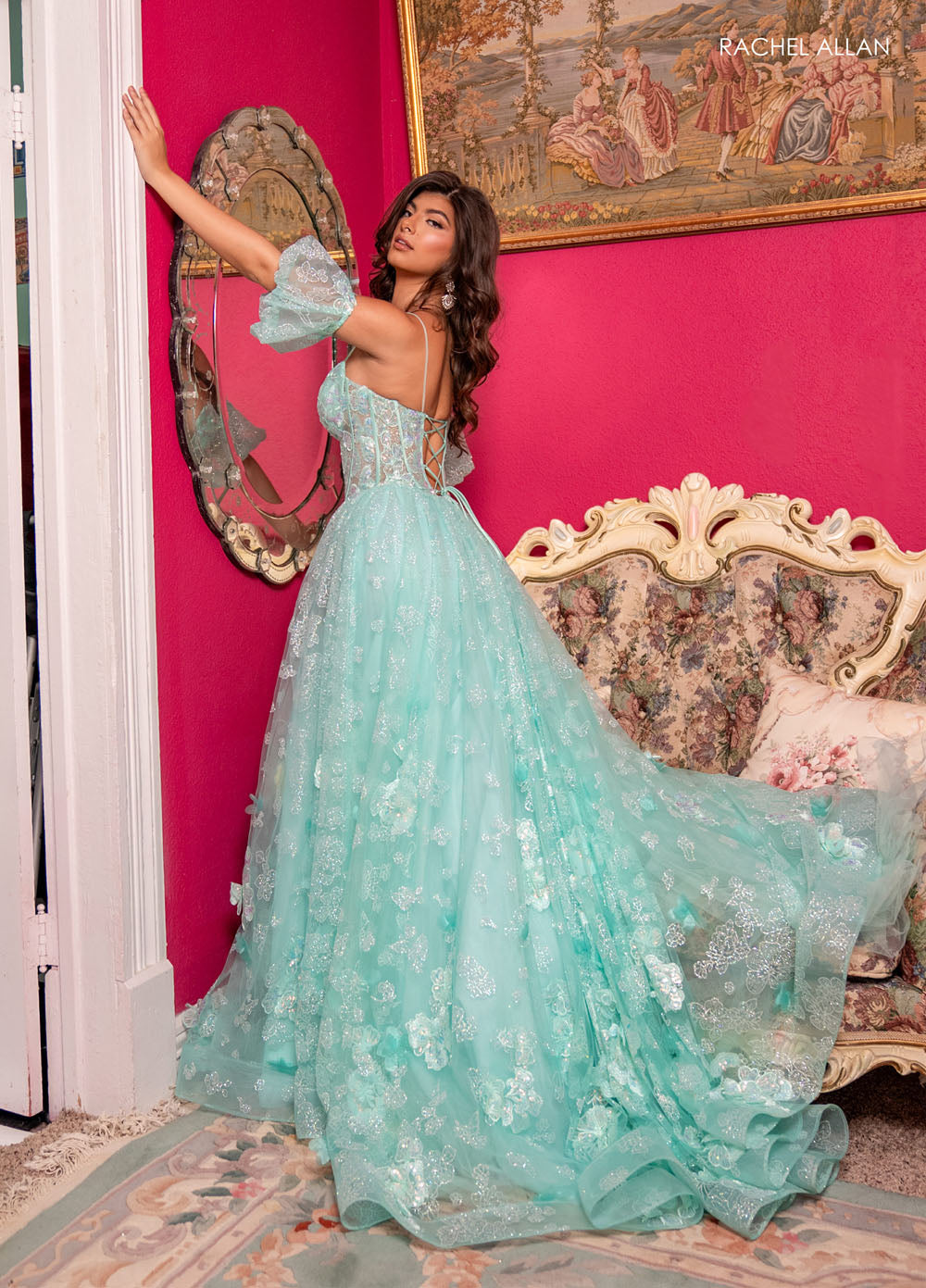 Rachel Allan 70557 prom dress images. Rachel Allan 70557 is available in these colors: Light Blue, Lilac, Mint.