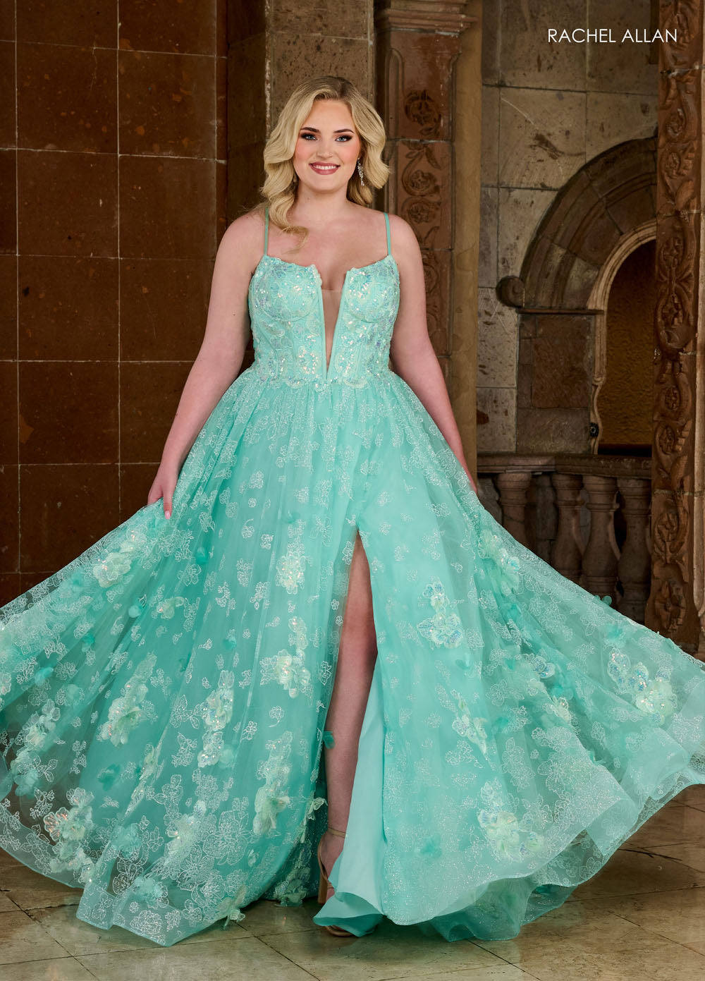 Rachel Allan 70557 prom dress images. Rachel Allan 70557 is available in these colors: Light Blue, Lilac, Mint.