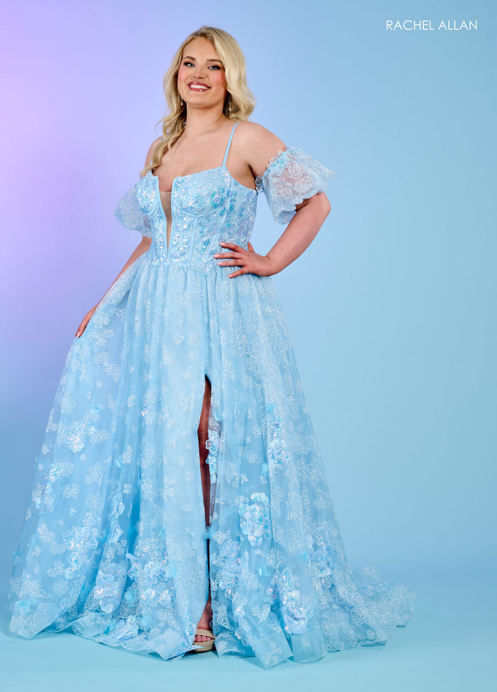 Rachel Allan 70557 prom dress images. Rachel Allan 70557 is available in these colors: Light Blue, Lilac, Mint.