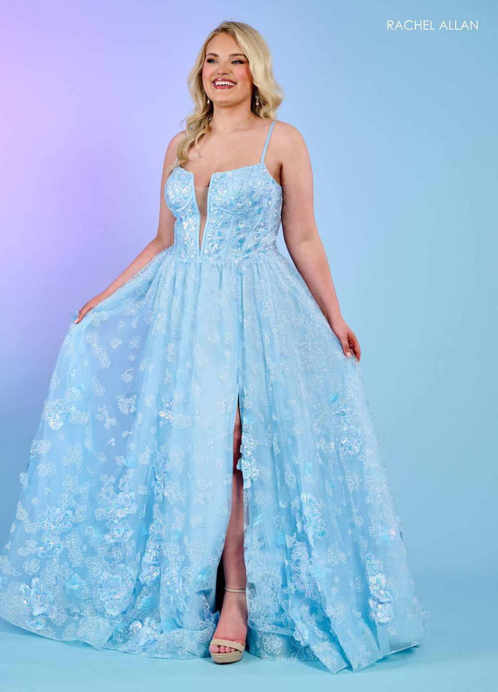 Rachel Allan 70557 prom dress images. Rachel Allan 70557 is available in these colors: Light Blue, Lilac, Mint.