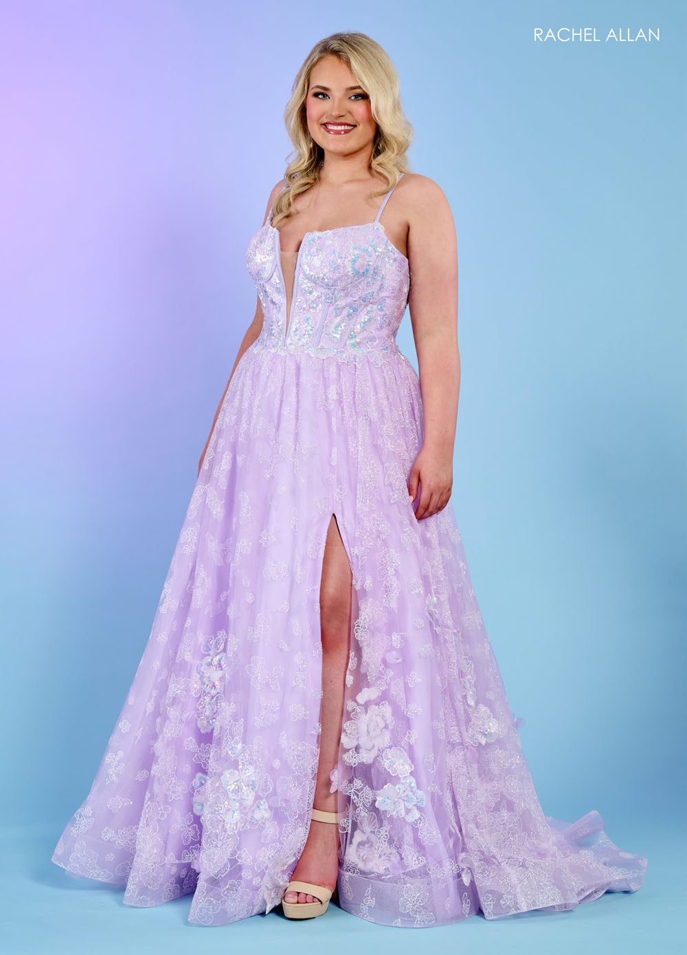 Rachel Allan 70557 prom dress images. Rachel Allan 70557 is available in these colors: Light Blue, Lilac, Mint.