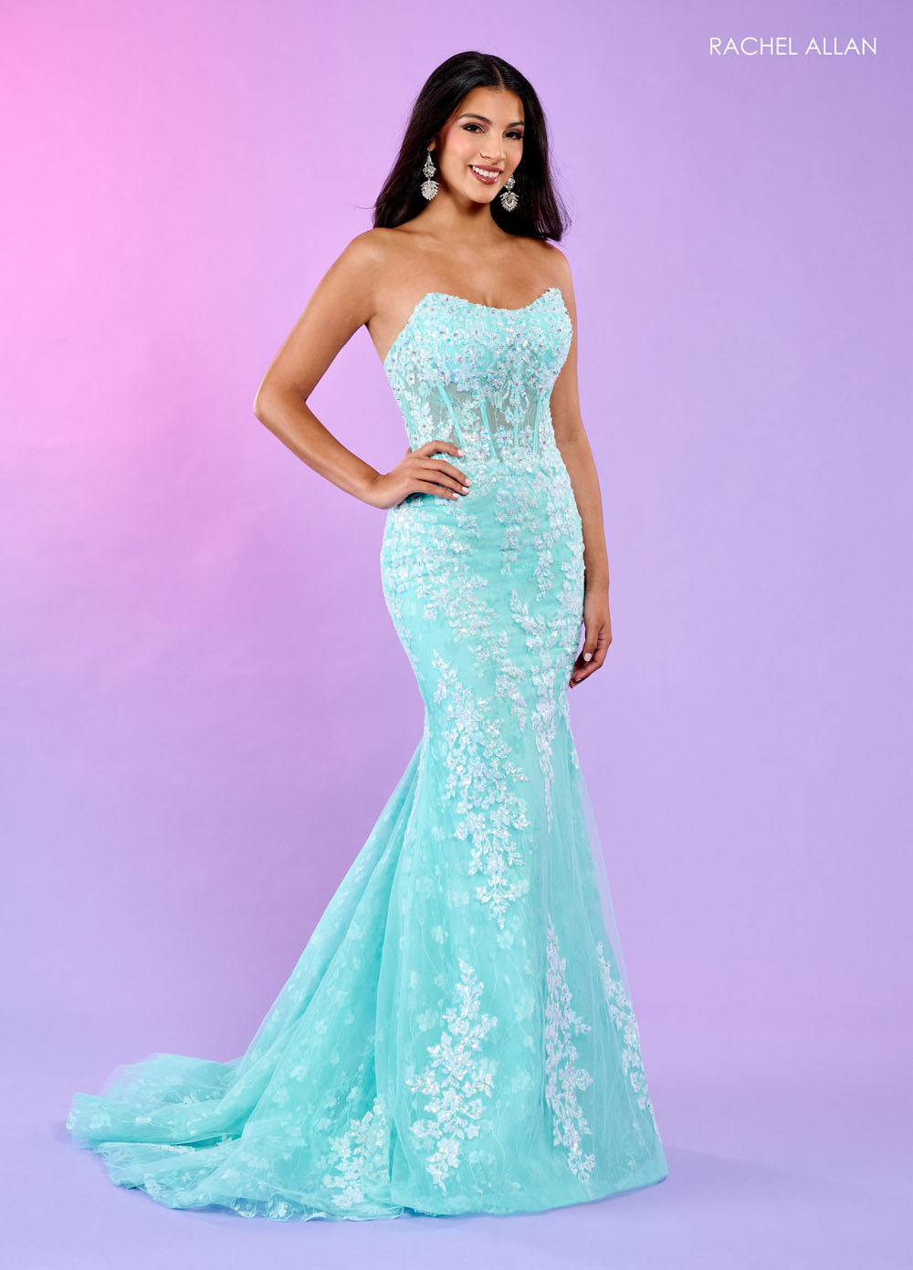 Rachel Allan 70566 prom dress images. Rachel Allan 70566 is available in these colors: Lilac, Mint, Pink.
