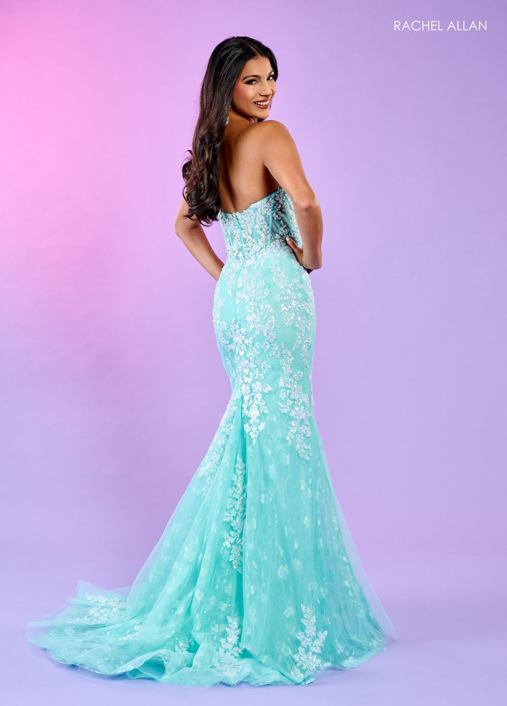 Rachel Allan 70566 prom dress images. Rachel Allan 70566 is available in these colors: Lilac, Mint, Pink.