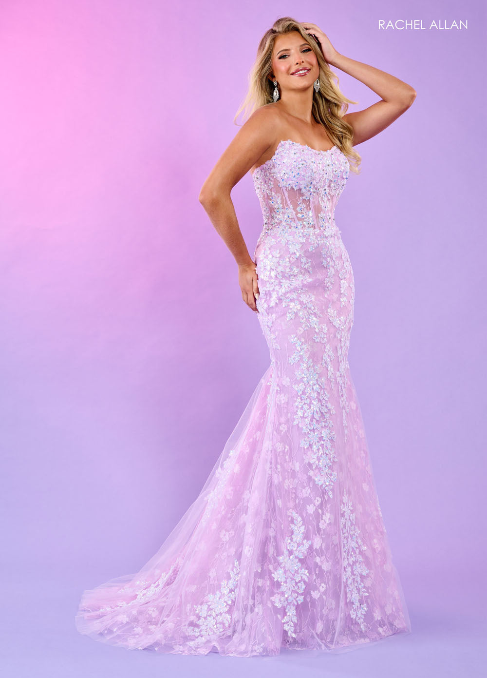 Rachel Allan 70566 prom dress images. Rachel Allan 70566 is available in these colors: Lilac, Mint, Pink.