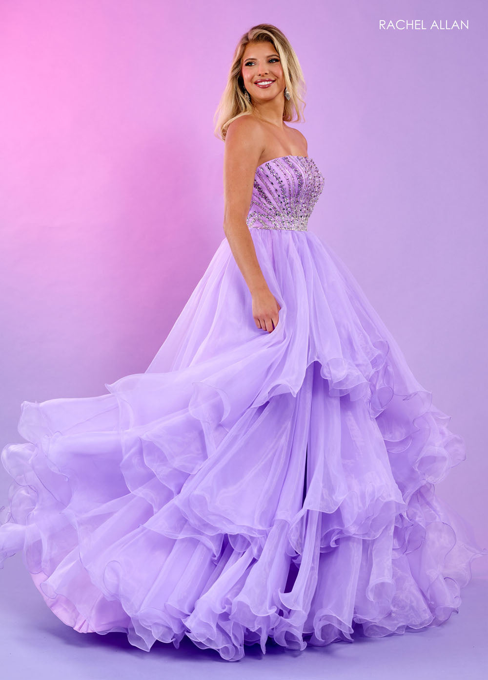 Rachel Allan 70570 prom dress images. Rachel Allan 70570 is available in these colors: Aqua, Lilac, Pink.