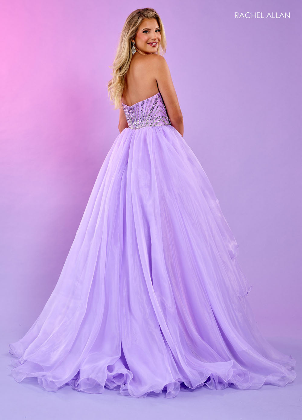 Rachel Allan 70570 prom dress images. Rachel Allan 70570 is available in these colors: Aqua, Lilac, Pink.
