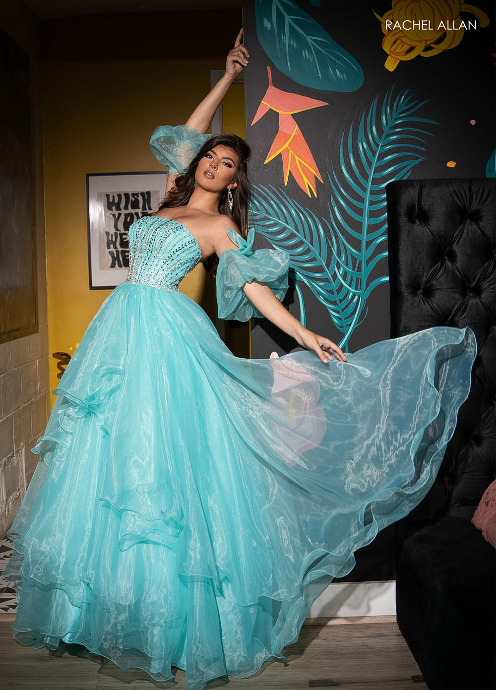 Rachel Allan 70570 prom dress images. Rachel Allan 70570 is available in these colors: Aqua, Lilac, Pink.