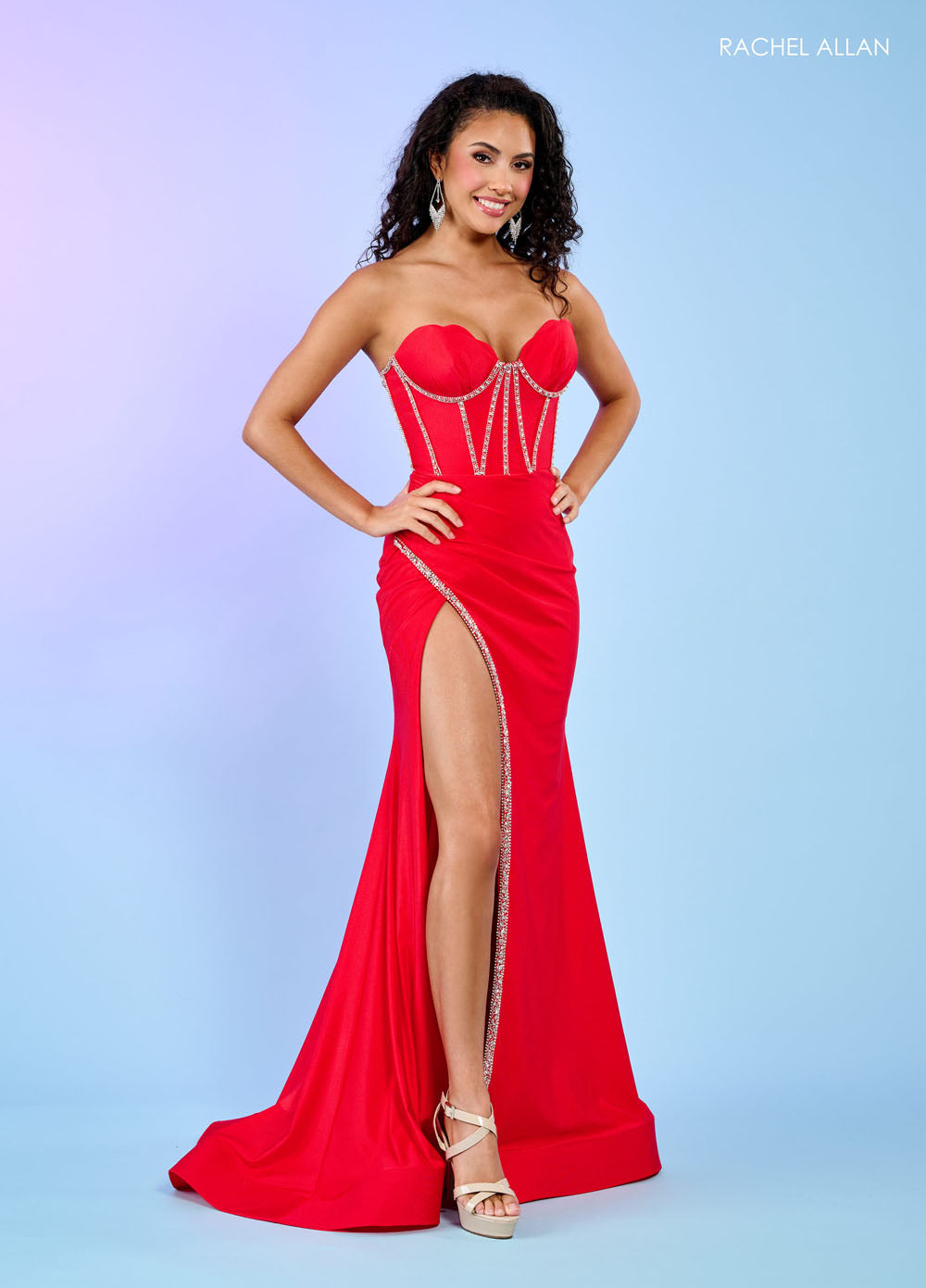 Rachel Allan 70577 prom dress images. Rachel Allan 70577 is available in these colors: Emerald, Ocean Blue, Red.