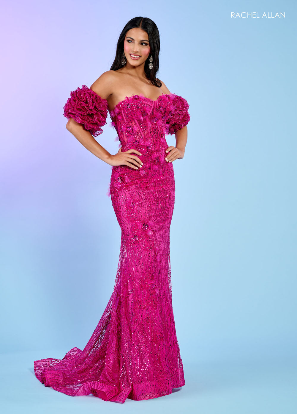 Rachel Allan 70580 prom dress images. Rachel Allan 70580 is available in these colors: Fuchsia, Jade, Ocean Blue.