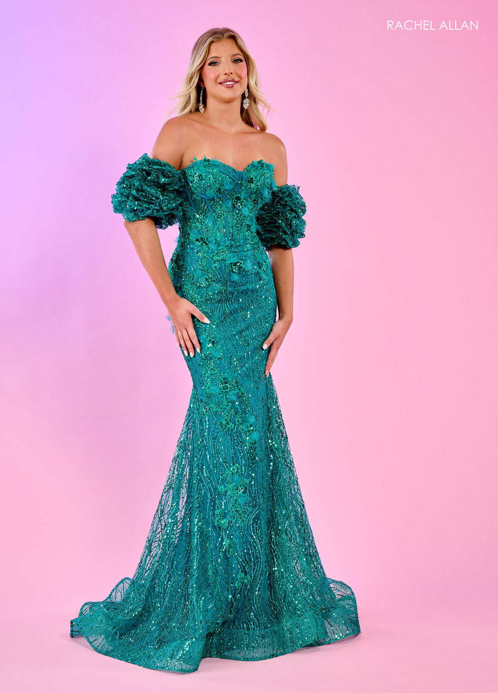 Rachel Allan 70580 prom dress images. Rachel Allan 70580 is available in these colors: Fuchsia, Jade, Ocean Blue.