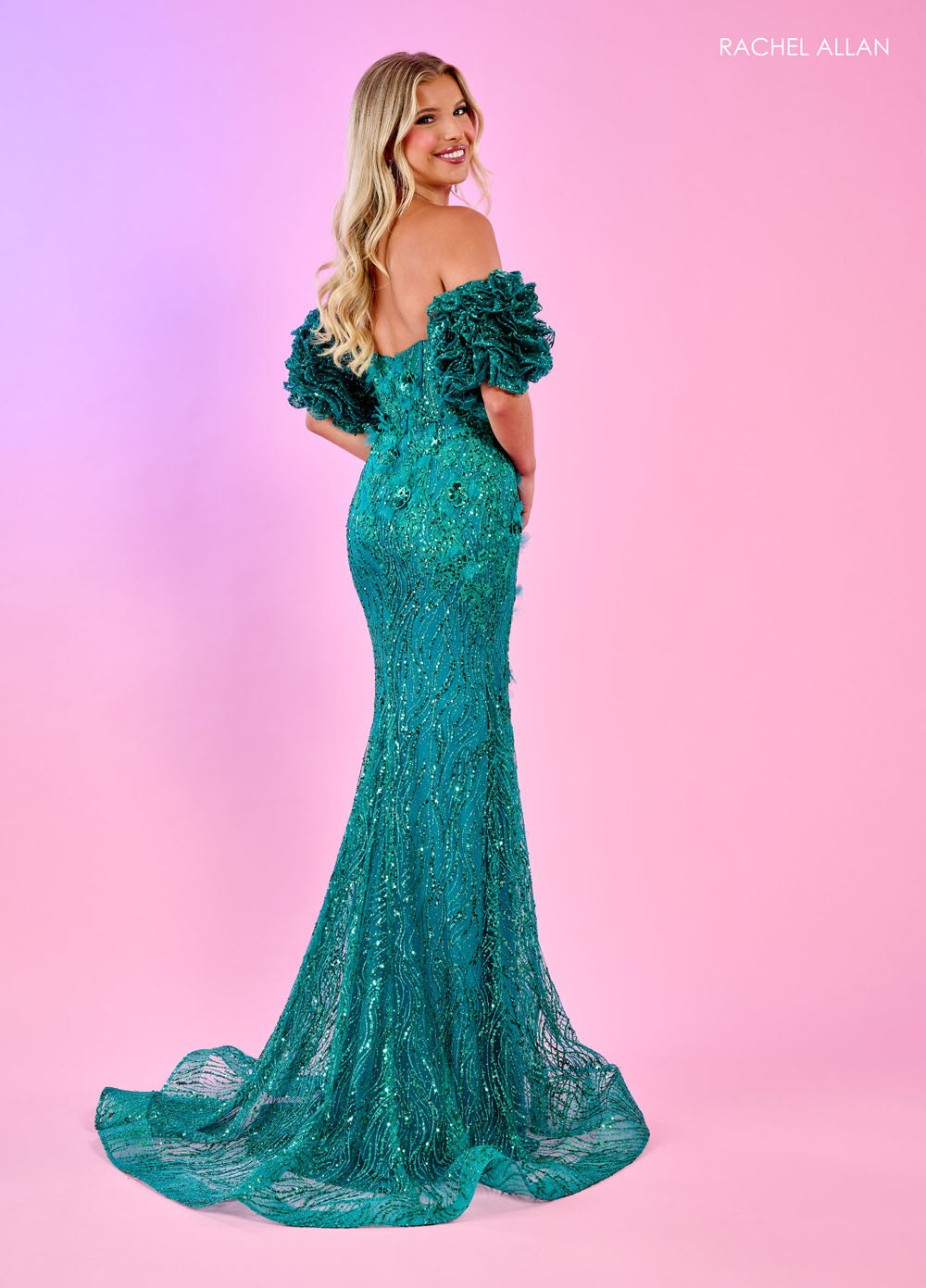 Rachel Allan 70580 prom dress images. Rachel Allan 70580 is available in these colors: Fuchsia, Jade, Ocean Blue.