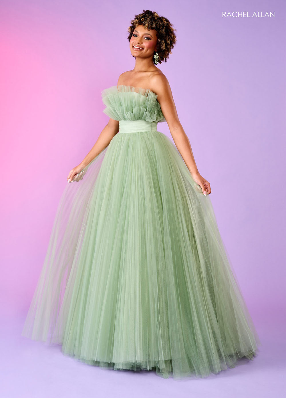 Rachel Allan 70583 prom dress images. Rachel Allan 70583 is available in these colors: Bright Coral, Light Blue, Pink, Sage.