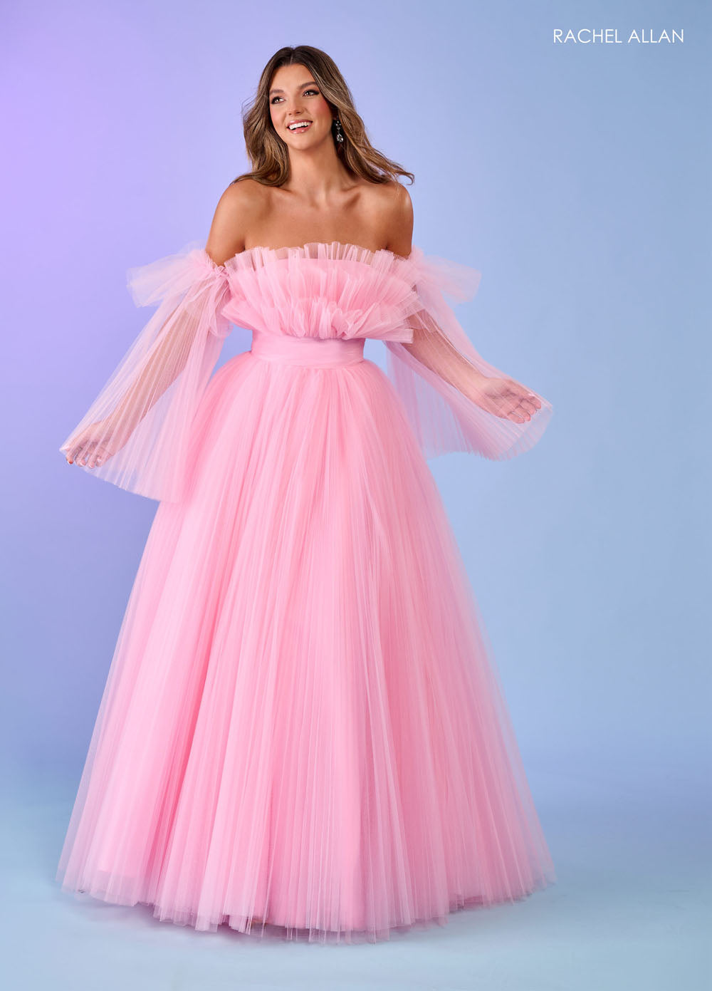 Rachel Allan 70583 prom dress images. Rachel Allan 70583 is available in these colors: Bright Coral, Light Blue, Pink, Sage.