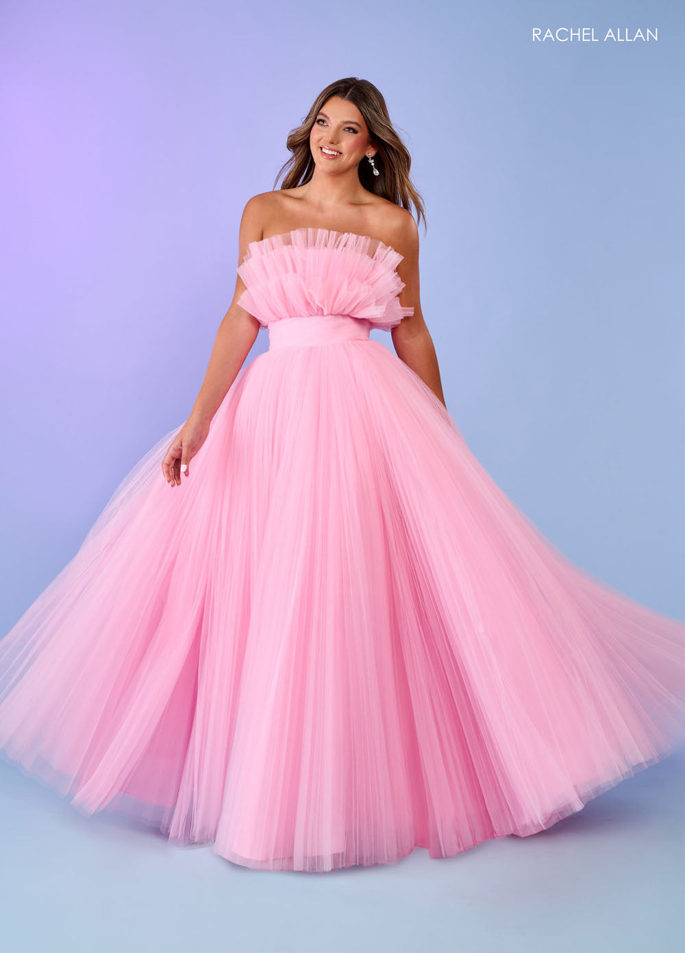 Rachel Allan 70583 prom dress images. Rachel Allan 70583 is available in these colors: Bright Coral, Light Blue, Pink, Sage.