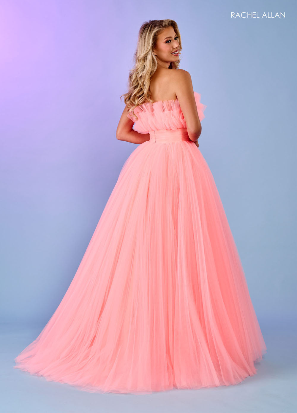 Rachel Allan 70583 prom dress images. Rachel Allan 70583 is available in these colors: Bright Coral, Light Blue, Pink, Sage.