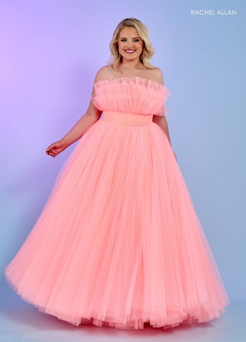 Rachel Allan 70583 prom dress images. Rachel Allan 70583 is available in these colors: Bright Coral, Light Blue, Pink, Sage.