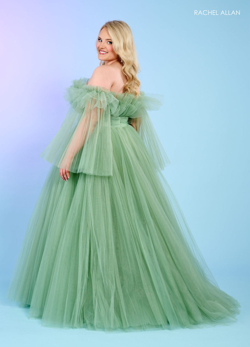Rachel Allan 70583 prom dress images. Rachel Allan 70583 is available in these colors: Bright Coral, Light Blue, Pink, Sage.