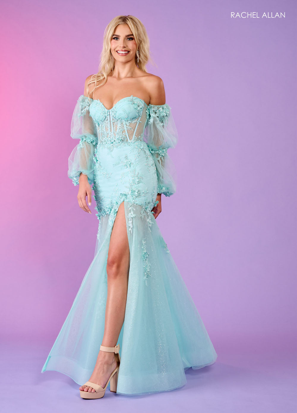 Rachel Allan 70588 prom dress images. Rachel Allan 70588 is available in these colors: Aqua, Lilac, Pink, Sage.