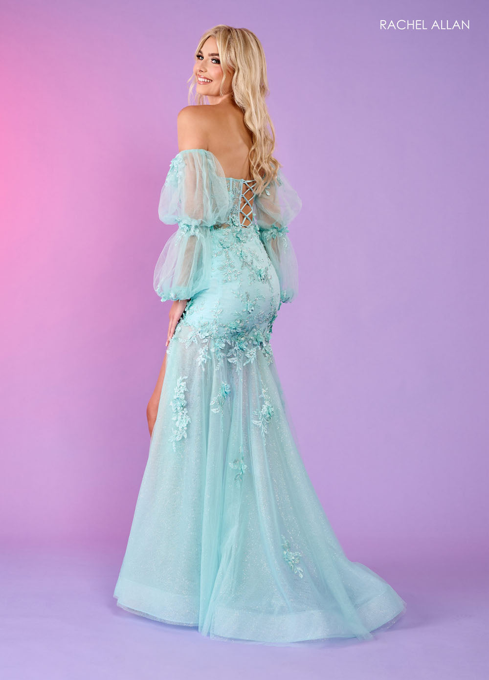Rachel Allan 70588 prom dress images. Rachel Allan 70588 is available in these colors: Aqua, Lilac, Pink, Sage.