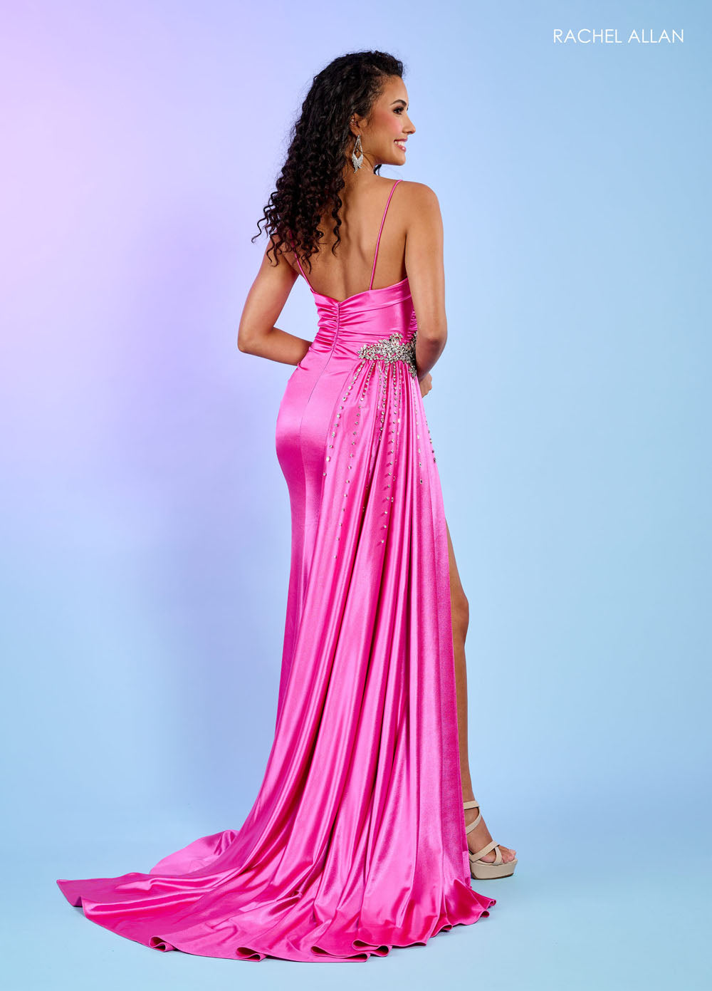 Rachel Allan 70593 prom dress images. Rachel Allan 70593 is available in these colors: Fuchsia, Sage, Turquoise.