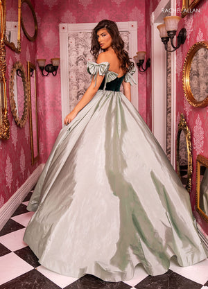 Rachel Allan 70597 prom dress images.  Rachel Allan 70597 is available in these colors: Black Pink, Emerald Sage, Navy Sky Blue.