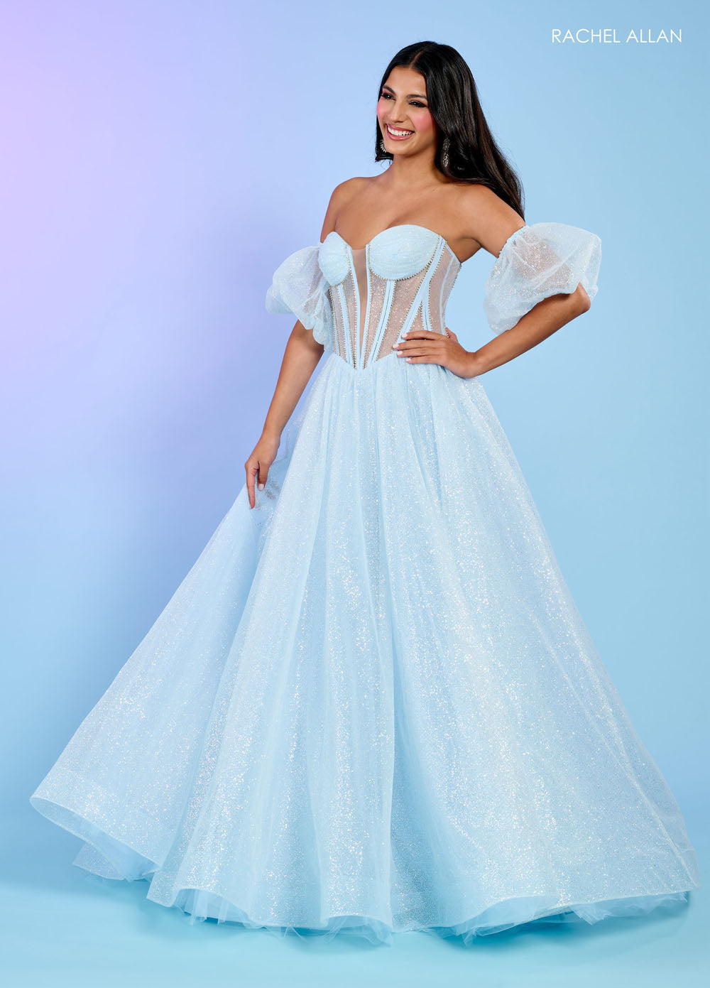 Rachel Allan 70630 prom dress images. Rachel Allan 70630 is available in these colors: Black, Light Blue, Pink, Red.