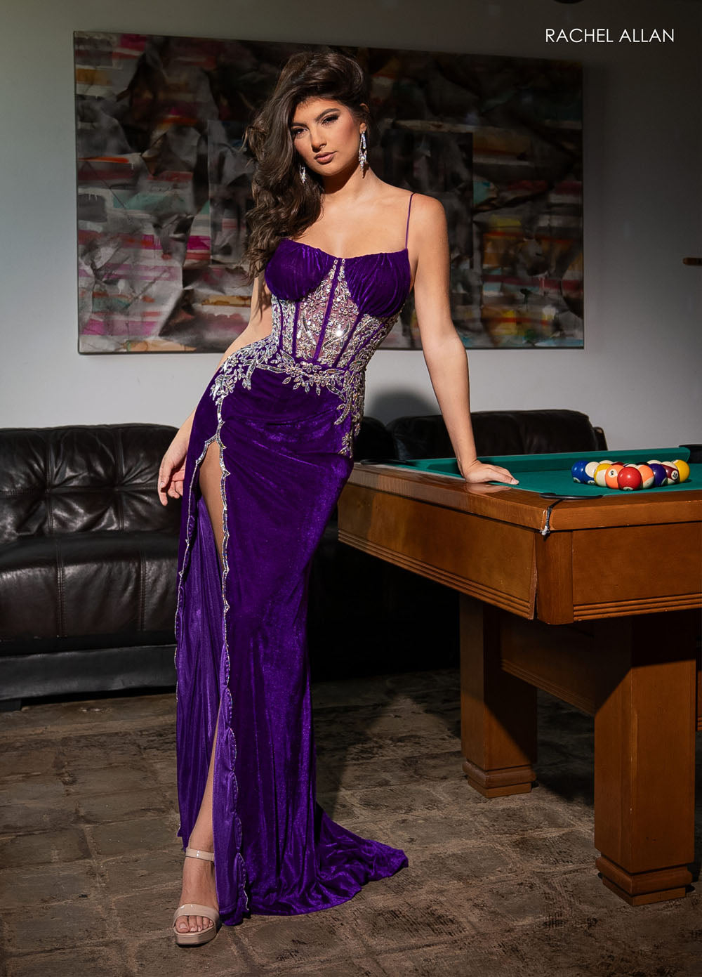 Rachel Allan 70642 prom dress images. Rachel Allan 70642 is available in these colors: Black Gold, Navy Silver, Purple Silver.