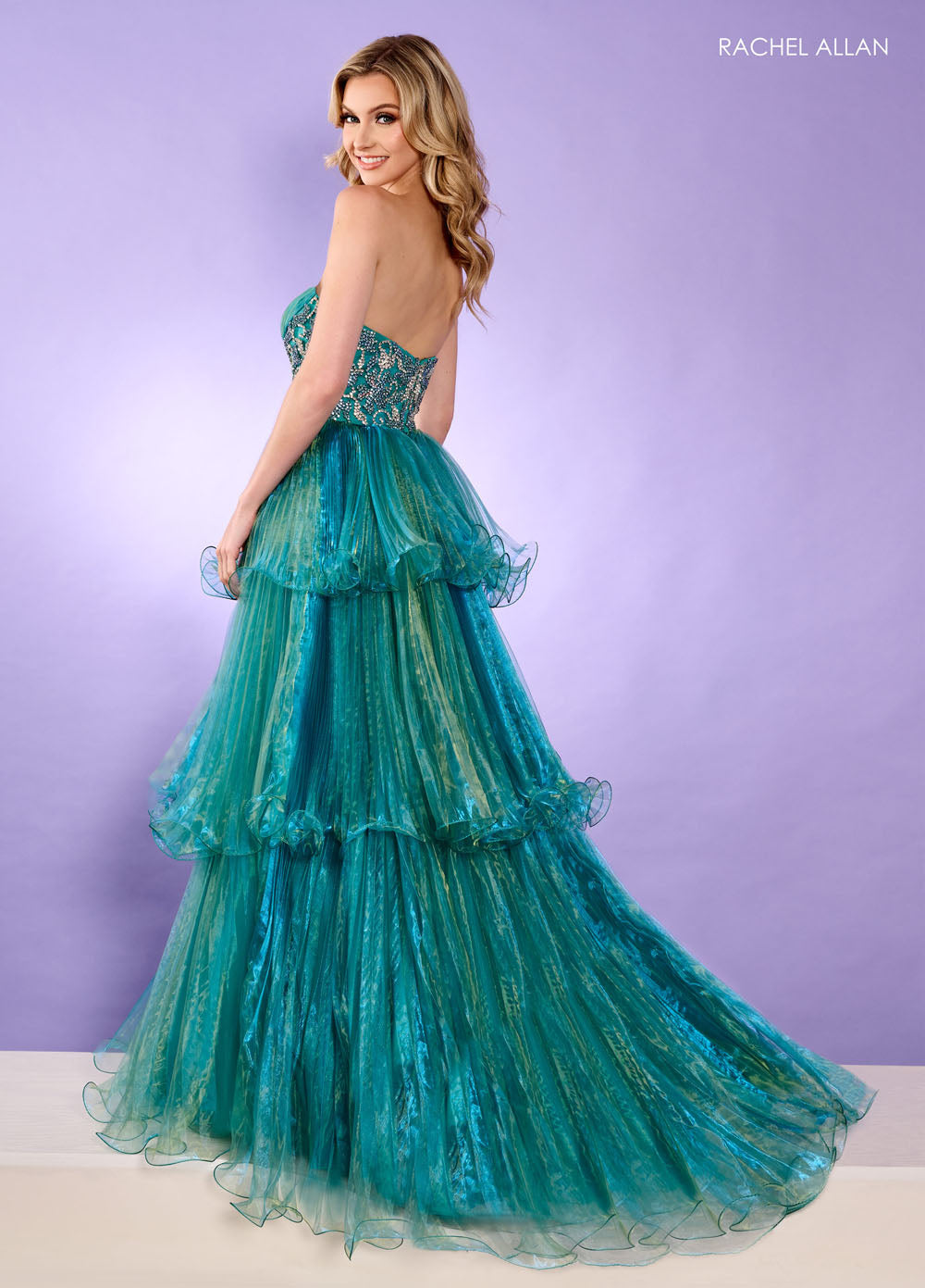 Rachel Allan 70649 prom dress images. Rachel Allan 70649 is available in these colors: Jade, Lilac, Powder Blue.