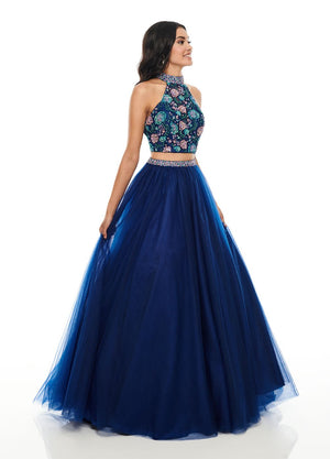 Rachel Allan 7066 prom dress images.  Rachel Allan 7066 is available in these colors: Aqua Blue Multi, Navy Multi, Nude Multi.