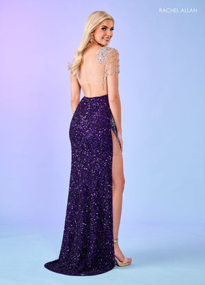 Rachel Allan 70674 prom dress images.  Rachel Allan 70674 is available in these colors: Black, Peacock, Purple, Red.