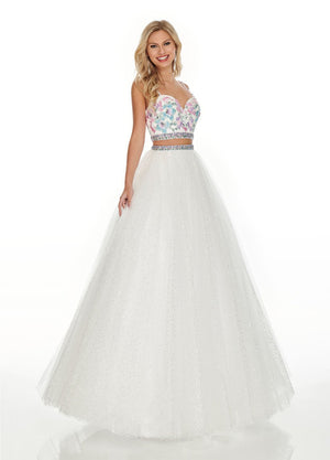 Rachel Allan 7193 prom dress images.  Rachel Allan 7193 is available in these colors: White Lavender, White Multi.