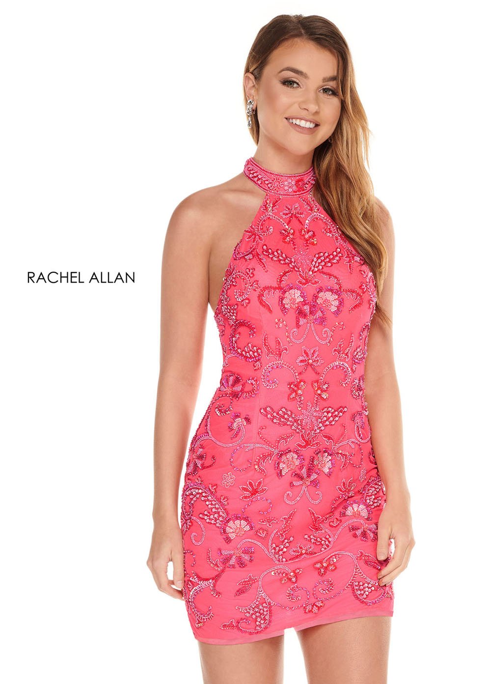 Rachel Allan 40022 prom dress images. Rachel Allan 40022 is available in these colors: Neon Pink Coral, Neon Green, Neon Orange, Neon Yellow.