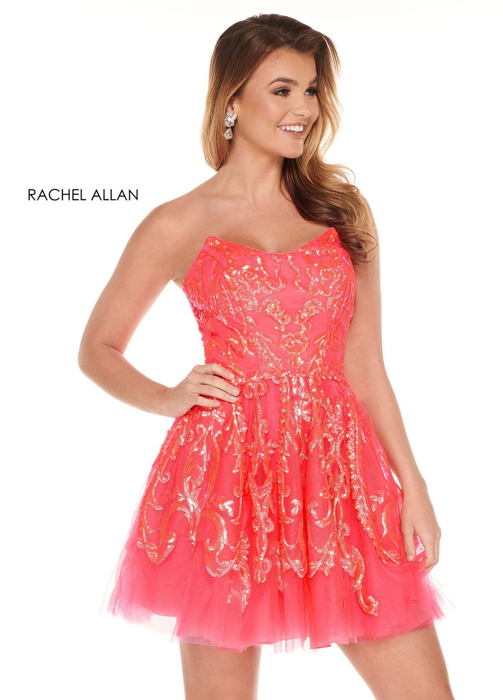 Rachel Allan 40030 prom dress images. Rachel Allan 40030 is available in these colors: Neon Coral,Neon Ocean.