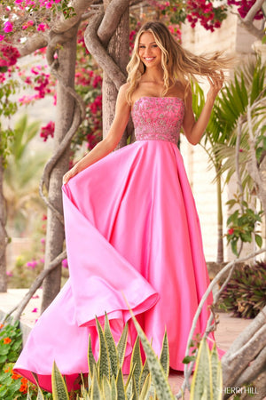 Sherri Hill 54269 prom dress images. Sherri Hill 54269 is available in these colors: Black Gold, Pink, Light Blue Multi, Ivory, Periwinkle, Blush.
