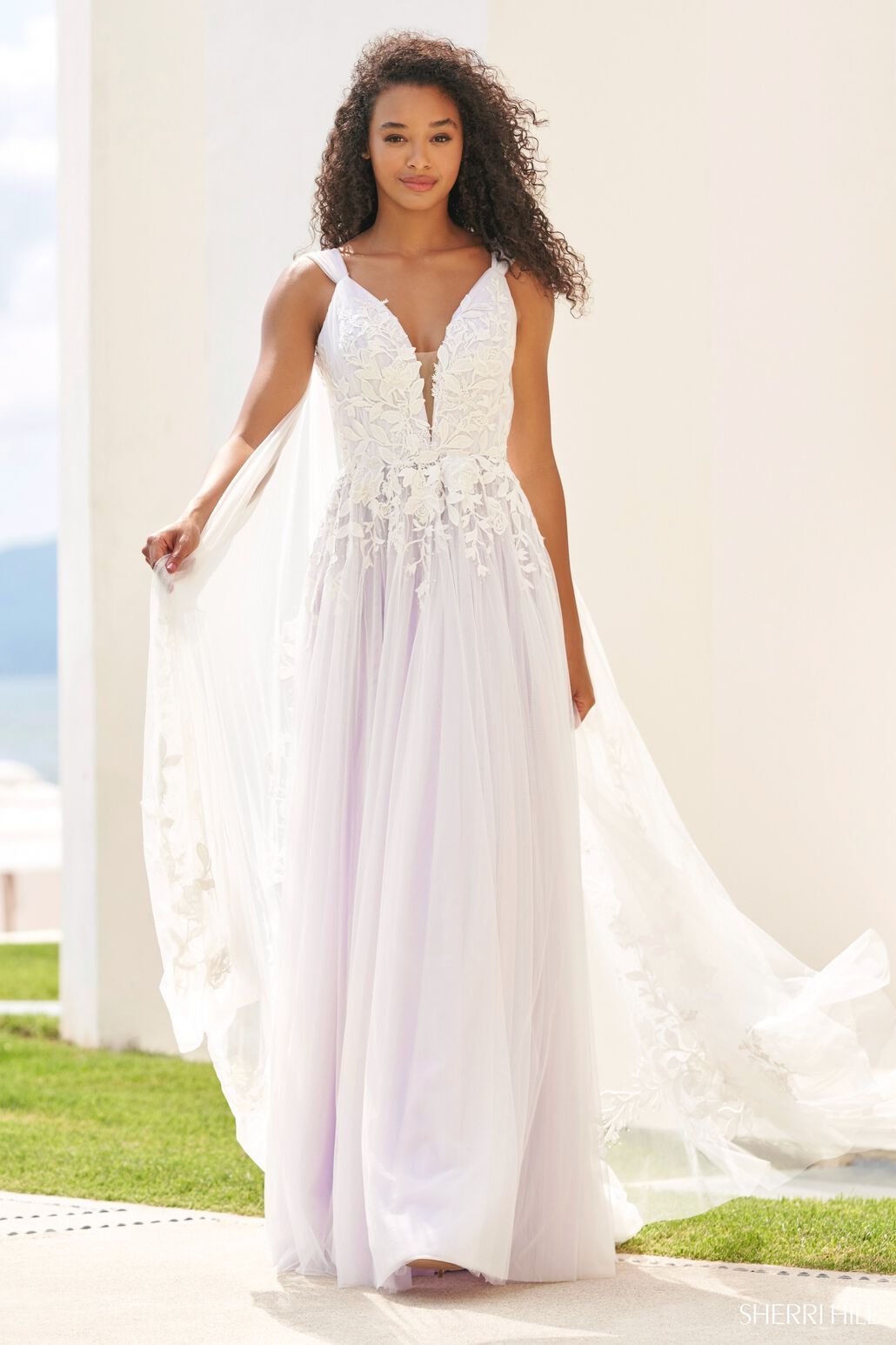 Sherri Hill 54859 prom dress images. Sherri Hill 54859 is available in these colors: Ivory Ivory, Ivory Lilac Ivory Light Yellow, Ivory Blush, Ivory Light Blue, Ivory Nude .