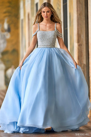 Sherri Hill 54976 prom dress images.  Sherri Hill 54976 is available in these colors: Yellow, Candy Pink, Light Blue, Ivory.