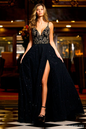 Sherri Hill 55300 prom dress images.  Sherri Hill 55300 is available in these colors: Black Gold.