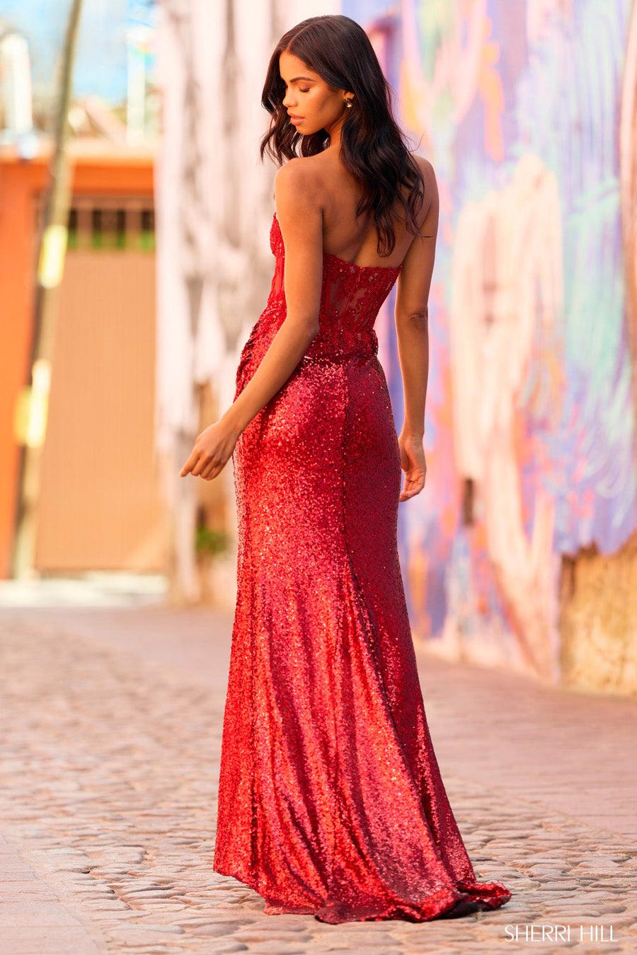 Sherri Hill 55583 red prom dresses images.  Sherri Hill 55583 is available in these colors: Red