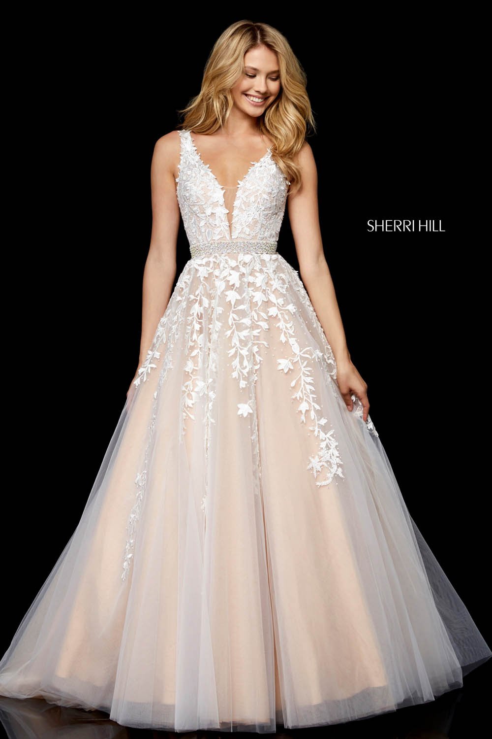 Sherri Hill 11335 prom dress images. Sherri Hill 11335 is available in these colors: Ivory Nude, Black Nude, Blush, Light Blue, Red, Gold.