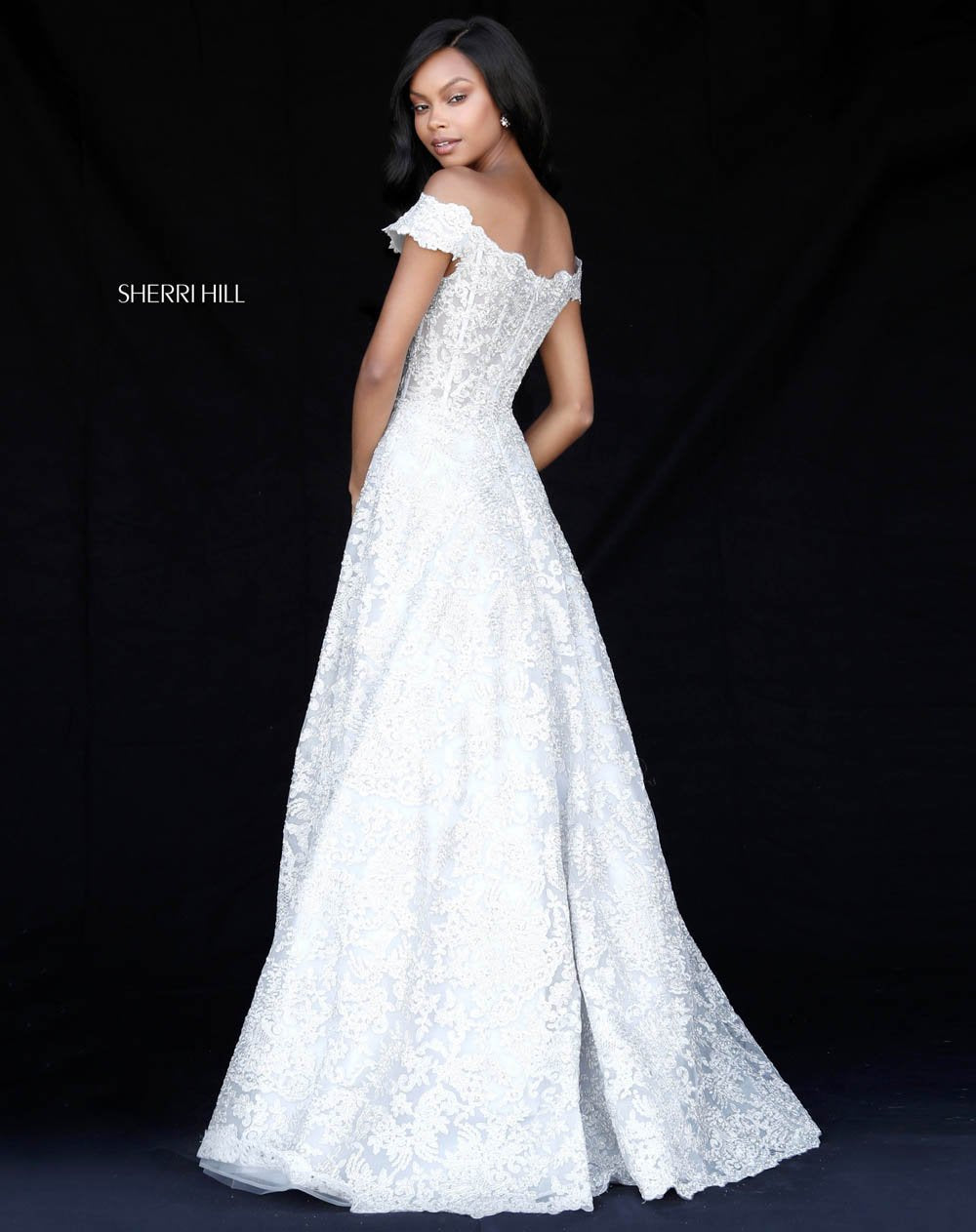 Sherri Hill 51573 prom dress images. Sherri Hill 51573 is available in these colors: Gold, Light Blue, Silver, Black, Ivory.