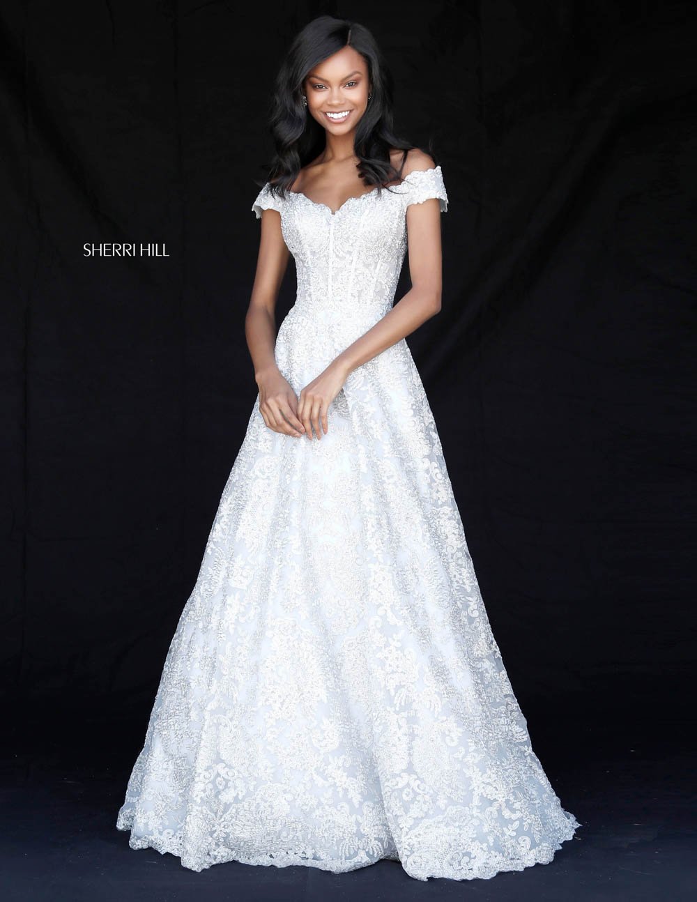 Sherri Hill 51573 prom dress images. Sherri Hill 51573 is available in these colors: Gold, Light Blue, Silver, Black, Ivory.