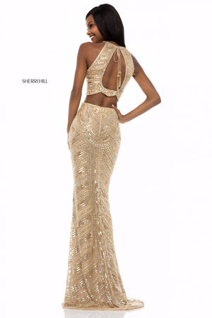 Sherri Hill 52063 prom dress images.  Sherri Hill 52063 is available in these colors: Red, Silver, Black, Ivory, Navy, Gold, Emerald, Pink, Light Blue.